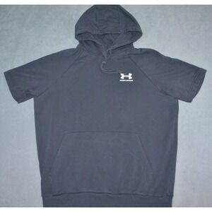 Under Armour Rival Fleece Short Sleeve Hoodie Black Loose Fit 1357450 Mens Small